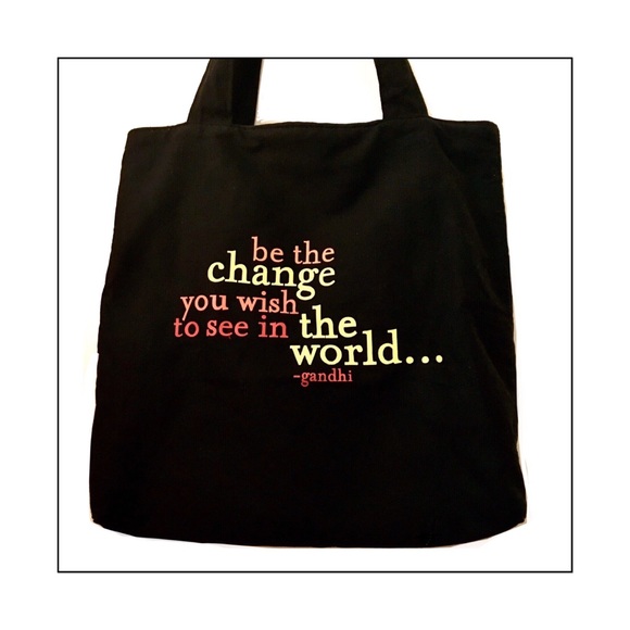 Canvas Double Strap Tote with Message "Change” quote by Gandhi - Picture 3 of 6